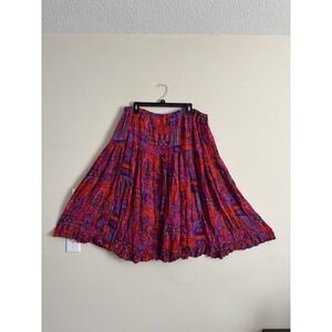 Vintage Phool Medium Midi‎ Skirt Tiered Flowy Red Purple Boho Hippie Y2K 2000s